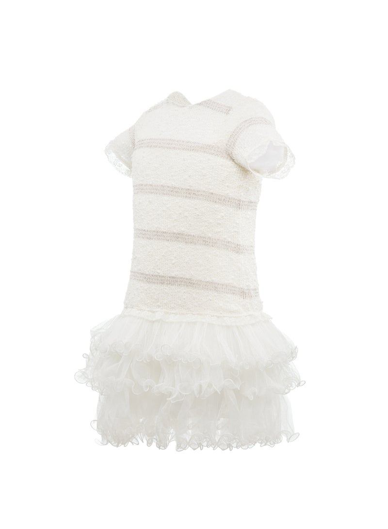 Queen FRILL Silver  WHITE Girls Party Dress, Princess Dress Party Wear Wedding Evening Formal Pageant Dance Gown for Birthday Kid Girls Elegant - Image 3