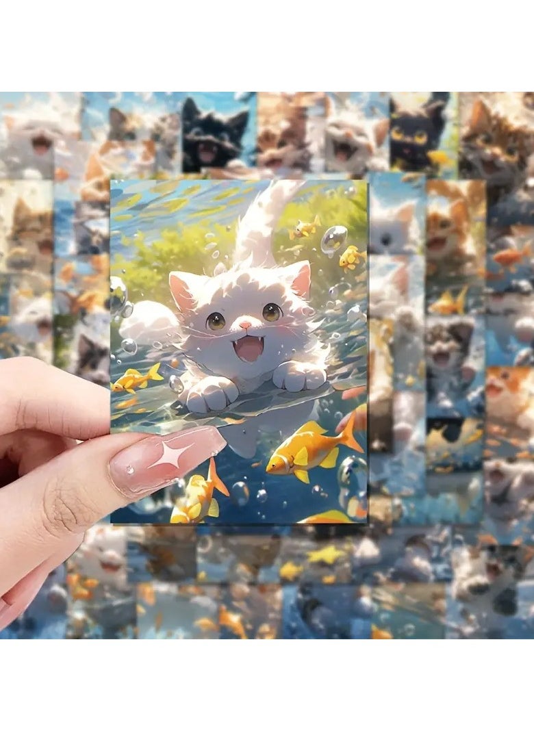 Goolsky 50pcs Swimming Kitten Stickers Premium Sense Two-dimensional Girl Decoration Notebook Wall DIY Hand Account Stickers  - Image 1