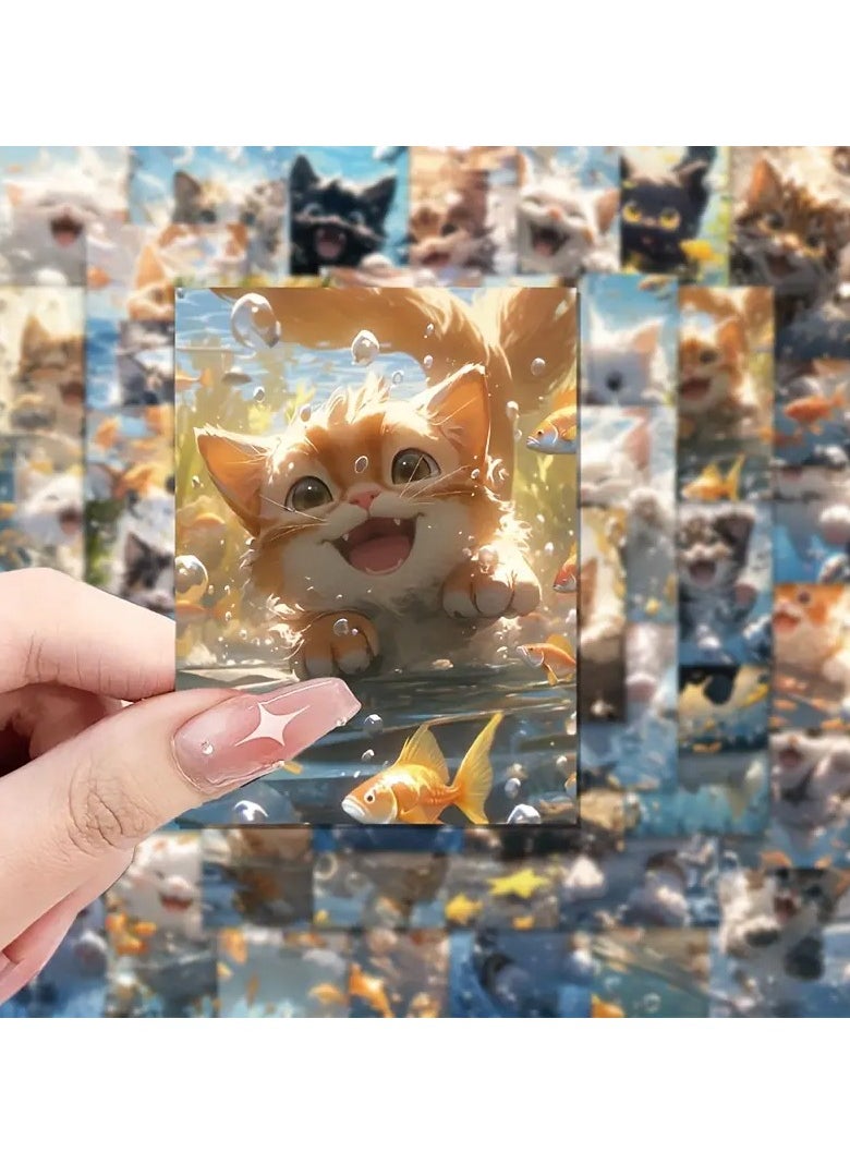 Goolsky 50pcs Swimming Kitten Stickers Premium Sense Two-dimensional Girl Decoration Notebook Wall DIY Hand Account Stickers  - Image 2