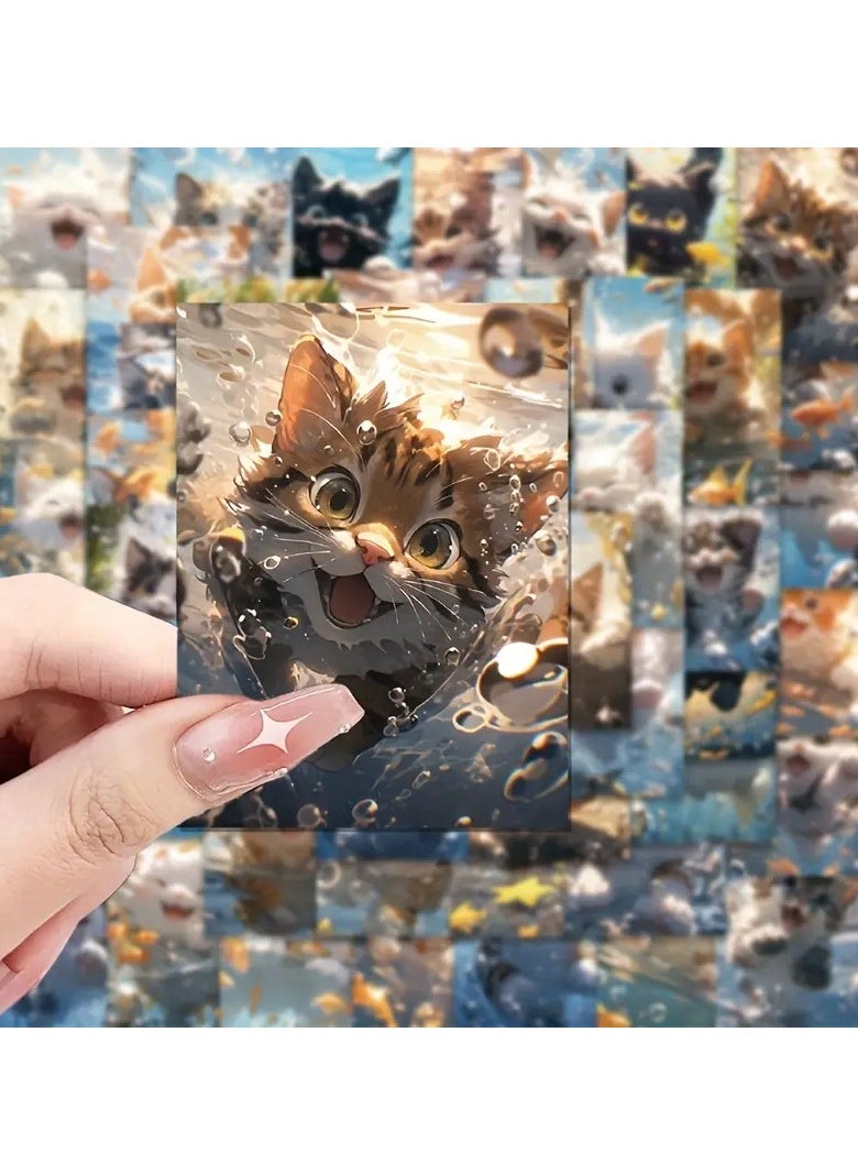Goolsky 50pcs Swimming Kitten Stickers Premium Sense Two-dimensional Girl Decoration Notebook Wall DIY Hand Account Stickers  - Image 3