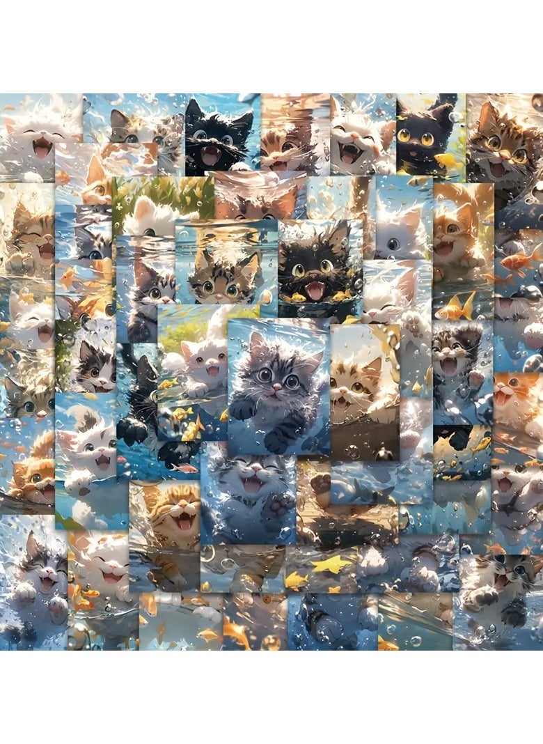 Goolsky 50pcs Swimming Kitten Stickers Premium Sense Two-dimensional Girl Decoration Notebook Wall DIY Hand Account Stickers  - Image 4