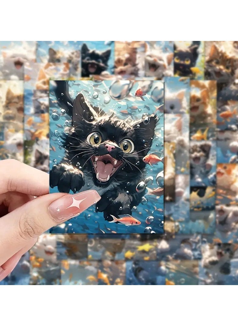 Goolsky 50pcs Swimming Kitten Stickers Premium Sense Two-dimensional Girl Decoration Notebook Wall DIY Hand Account Stickers  - Image 5