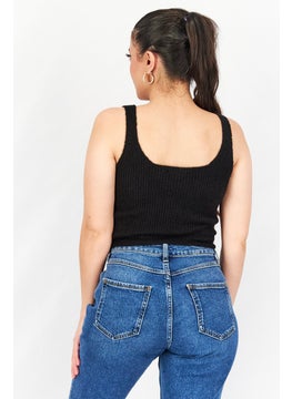 Threadbare Women U Neck Sleeveless Textured Cropped Top, Black  - Image 3