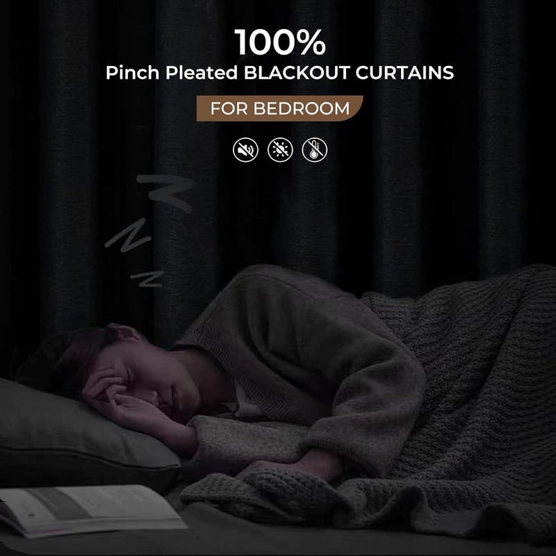INOVADAY INOVADAY Pinch Pleated Curtains Blackout  Curtains 105 Inches 2 Panels Set  100% Blackout Curtains for Bedroom Thermal Insulated Linen Pinch Pleat Blackout Drapes with Hooks W40 x L105  Beige White  - Image 4