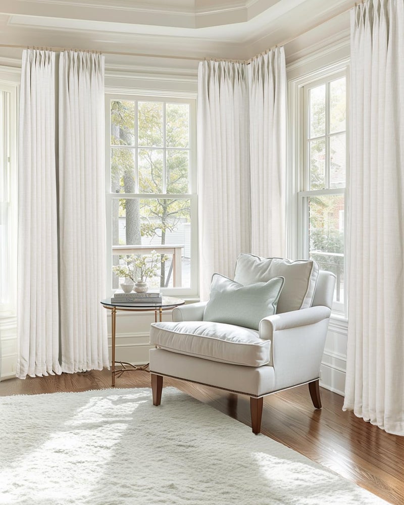 INOVADAY INOVADAY Pinch Pleated Curtains Blackout  Curtains 105 Inches 2 Panels Set  100% Blackout Curtains for Bedroom Thermal Insulated Linen Pinch Pleat Blackout Drapes with Hooks W40 x L105  Beige White  - Image 3