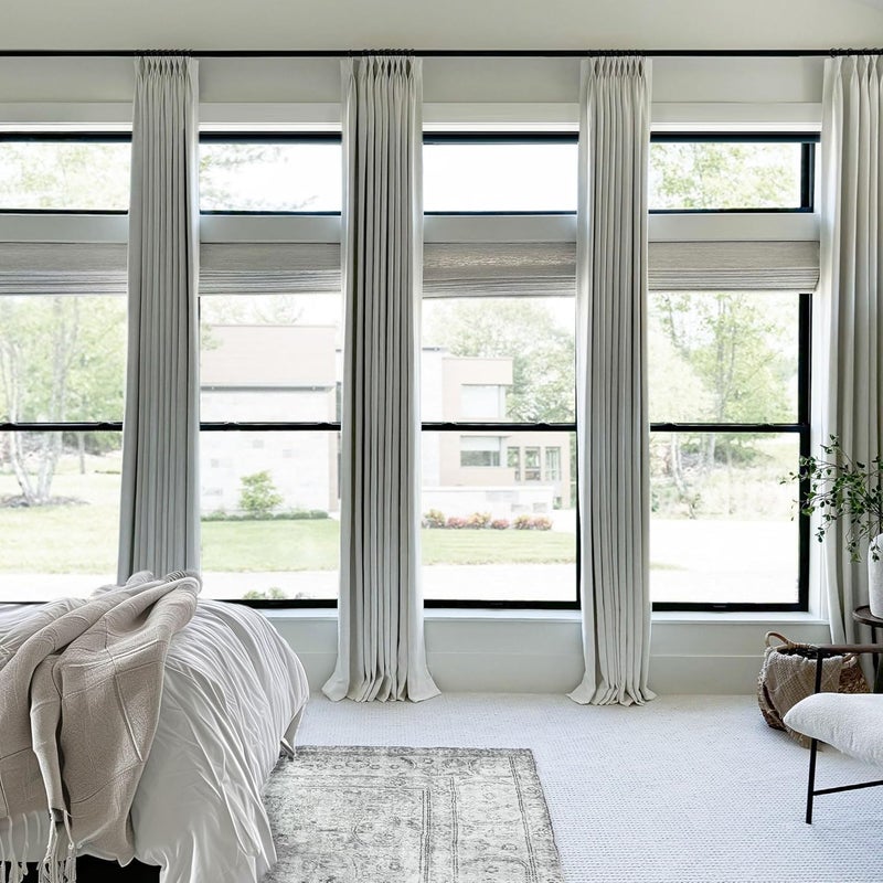 INOVADAY INOVADAY Pinch Pleated Curtains Blackout  Curtains 105 Inches 2 Panels Set  100% Blackout Curtains for Bedroom Thermal Insulated Linen Pinch Pleat Blackout Drapes with Hooks W40 x L105  Beige White  - Image 2