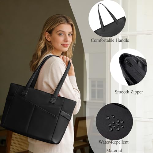 CTWWFS Upgraded Large Tote Bag for Women with Zipper, Lightweight Work Tote Bags for Women with 15.6” Laptop Sleeve, Nurse Teacher Bag with Cup Holder for Work, College, Travel (Black-1) - Image 5