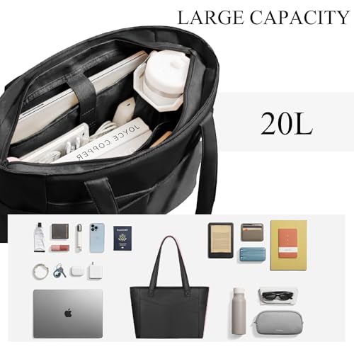 CTWWFS Upgraded Large Tote Bag for Women with Zipper, Lightweight Work Tote Bags for Women with 15.6” Laptop Sleeve, Nurse Teacher Bag with Cup Holder for Work, College, Travel (Black-1) - Image 4