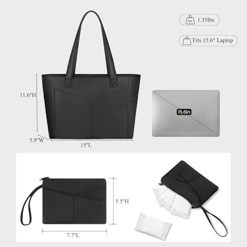 CTWWFS Upgraded Large Tote Bag for Women with Zipper, Lightweight Work Tote Bags for Women with 15.6” Laptop Sleeve, Nurse Teacher Bag with Cup Holder for Work, College, Travel (Black-1) - Image 3