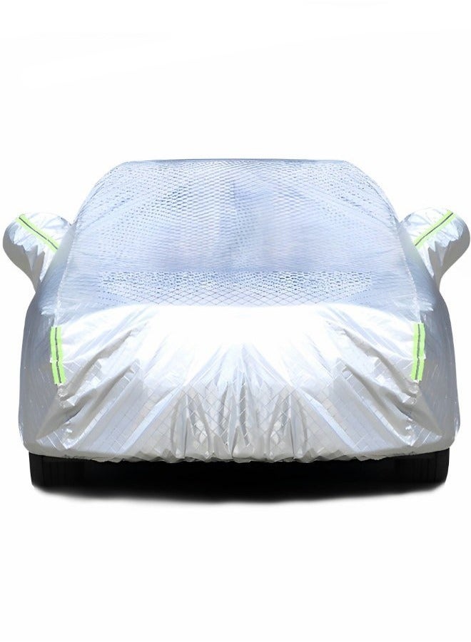 Multi-Layers Car Cover Waterproof All Weather for Automobiles, Outdoor Full Cover Windproof, Sand proof, Rain proof, UV proof Car Covers with Zipper Door Car Protection White, YXL - Image 1