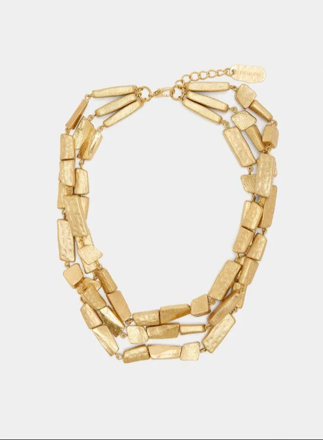 بارفوا ماكسي متعدد الياقات مع خرز بتأثير حجر ذهبي