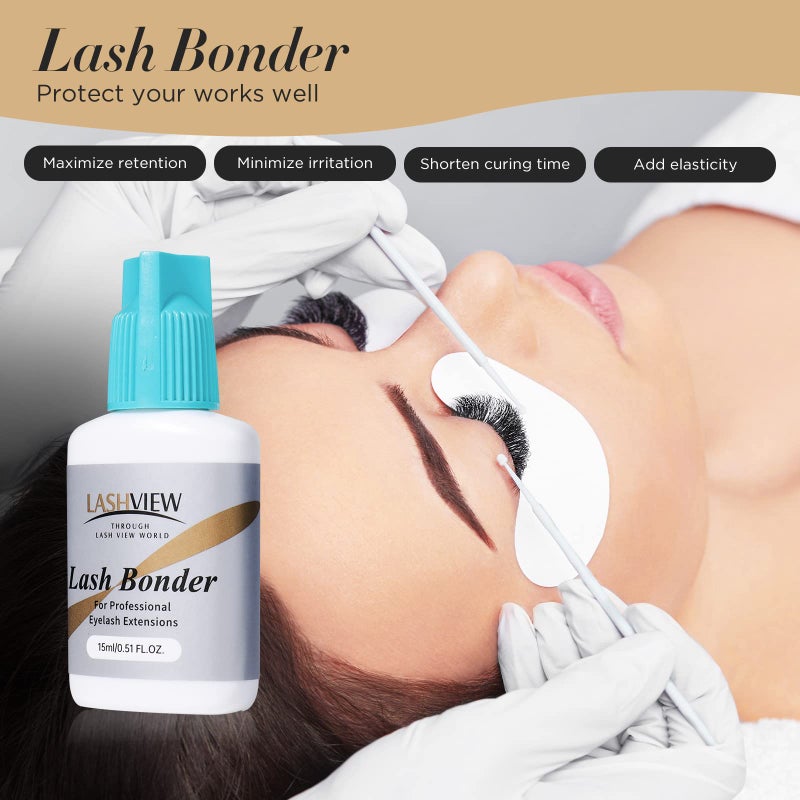 LASHVIEW لاصق لتمديد الرموش من لاشفيو، مثبت للرموش، معجل للصمغ، مثبت فائق لطول الاحتفاظ، منخفض التهيج، مقاوم للماء والزيت، يزيد من احتفاظ الرموش بنسبة تصل إلى 30% (15 مل) - Image 4