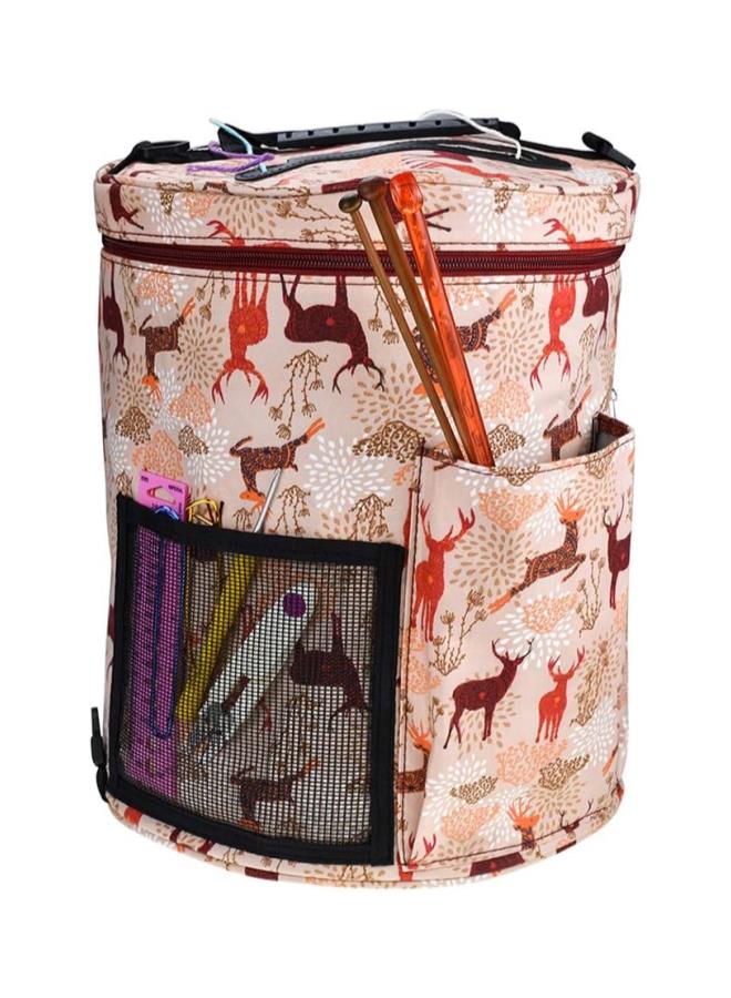 klarako 32.5x32.5cm Printed Wool Storage Bag DIY Crochet Storage Organizer Bag Knitting Yarn Ball Holder for Protecting Wool and Prevent Tangling - Sika Deer - Image 1