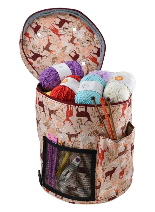 klarako 32.5x32.5cm Printed Wool Storage Bag DIY Crochet Storage Organizer Bag Knitting Yarn Ball Holder for Protecting Wool and Prevent Tangling - Sika Deer - Image 5
