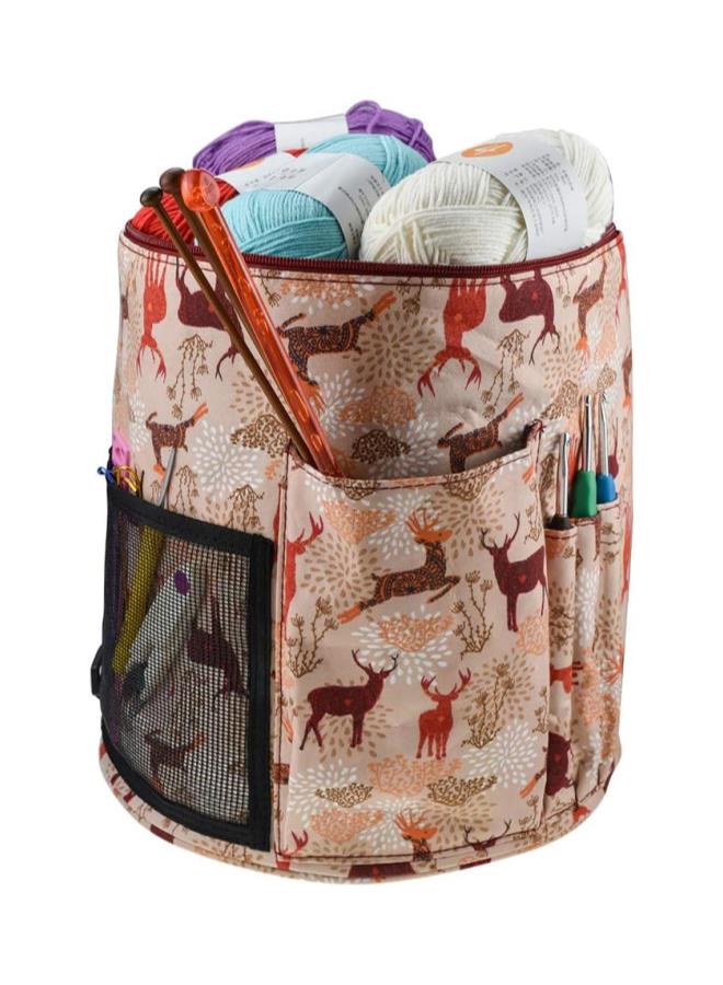 klarako 32.5x32.5cm Printed Wool Storage Bag DIY Crochet Storage Organizer Bag Knitting Yarn Ball Holder for Protecting Wool and Prevent Tangling - Sika Deer - Image 4