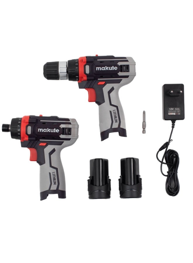 makute Cordless Drill & Screwdriver Set 12V Ni-Cd 1.3Ah with 2 Batteries, Charger & Carrying Case – Professional Power Tools Kit for Home & DIY Projects – Model P2-DC01-2B - Image 1