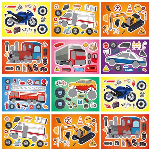 DaiUni 24 Sheets 82759 Make Your Own Vehicle Stickers for Kids Toddlers Make a Face Stickers for Kids Party Favors Activities - Image 1