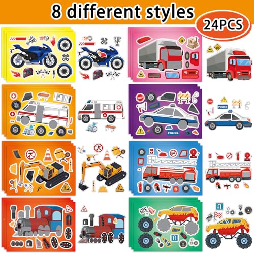DaiUni 24 Sheets 82759 Make Your Own Vehicle Stickers for Kids Toddlers Make a Face Stickers for Kids Party Favors Activities - Image 5