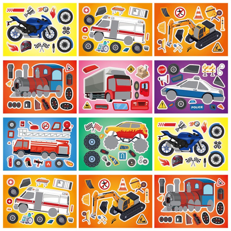 DaiUni 24 Sheets 82759 Make Your Own Vehicle Stickers for Kids Toddlers Make a Face Stickers for Kids Party Favors Activities - Image 3