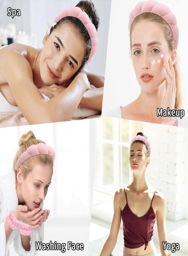 MELUDI طوق رأس للسبا، طوق رأس لغسل الوجه، أطواق رأس للعناية بالبشرة، طوق رأس للمكياج، طوق شعر إسفنجي مزين بالورد، ربطة عنق، طوق رأس معصم للسبا، طقم إكسسوارات شعر للنساء والفتيات، هدايا - Image 4