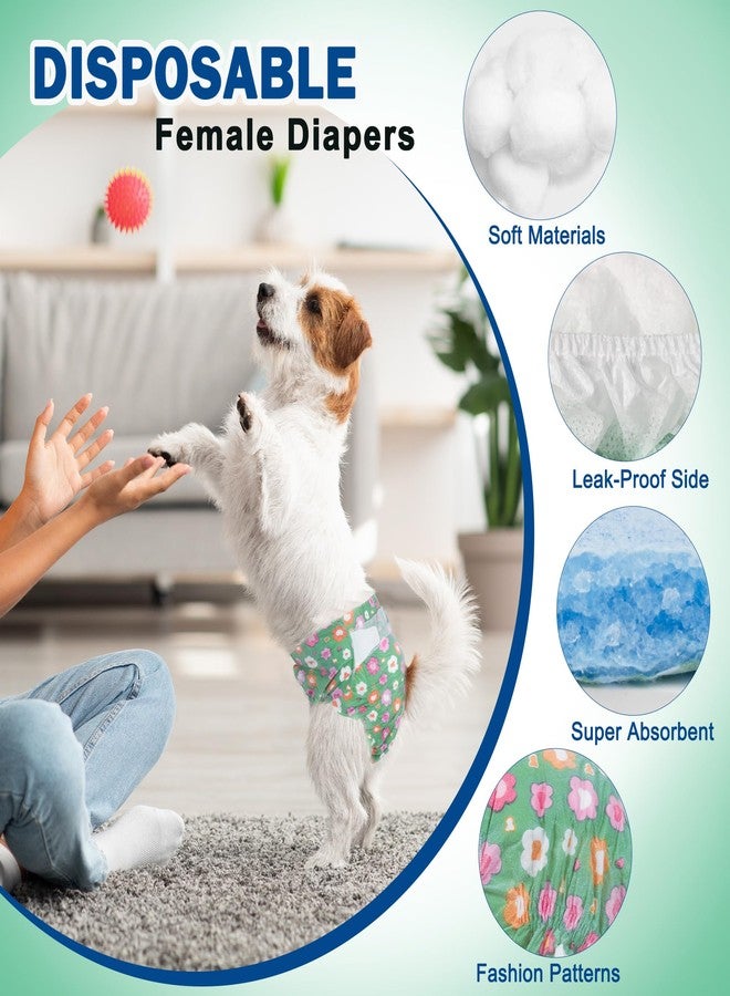 Pet Soft Dog Diapers Female, Disposable Female Dog Diaper, Doggie Diapers for Cat Puppy with Adjustable Foam Tail Hole(Green,12S) - Image 2