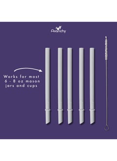 Avanchy Reusable Silicone Straws For Toddlers & Kids 5 Pcs Flexible Short Drink 5" Straws Bpa Free Baby Cupflexible Safe Fun Cute Thin For Chewing With Bendable Brush (Gray)  - Image 4