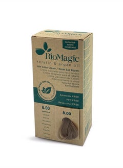 Permanent Hair Color, Keratin & Argan Oil Line, Ammonia FREE Hair Dye, Contains Certified Organic Ingredients, Hair Coloring for a Natural Look (8.00 Light Blonde)