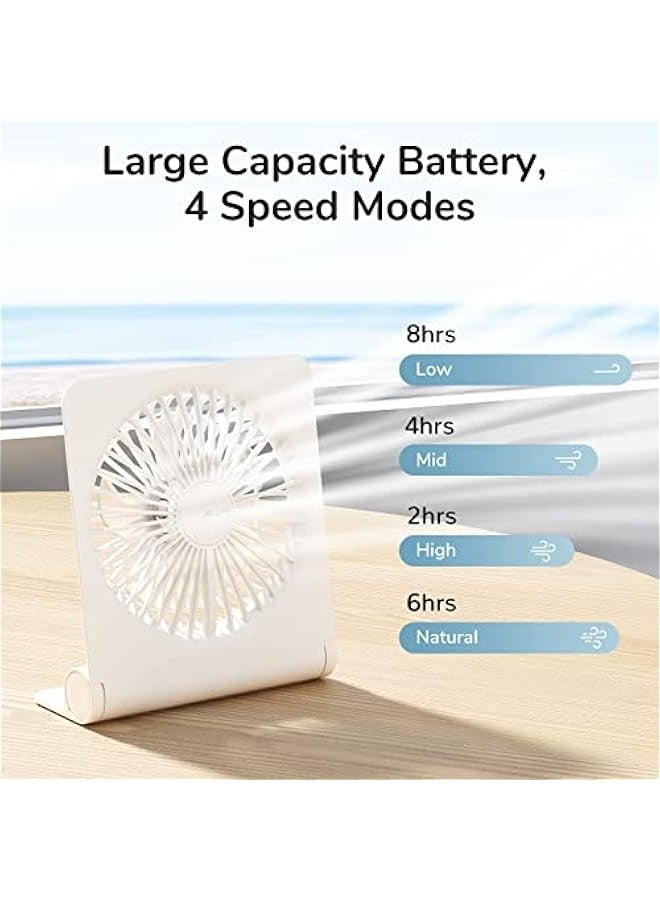 جيزليف مروحة مكتب صغيرة محمولة للسفر مع بطارية 2000mAh، تصميم قابل للطي وقابل لاعادة الشحن بمنفذ USB للمرونة، رياح هادئة قوية مع 4 اوضاع سرعة، هدايا مثالية للمكتب/المنزل/التخييم - ابيض  - Image 3