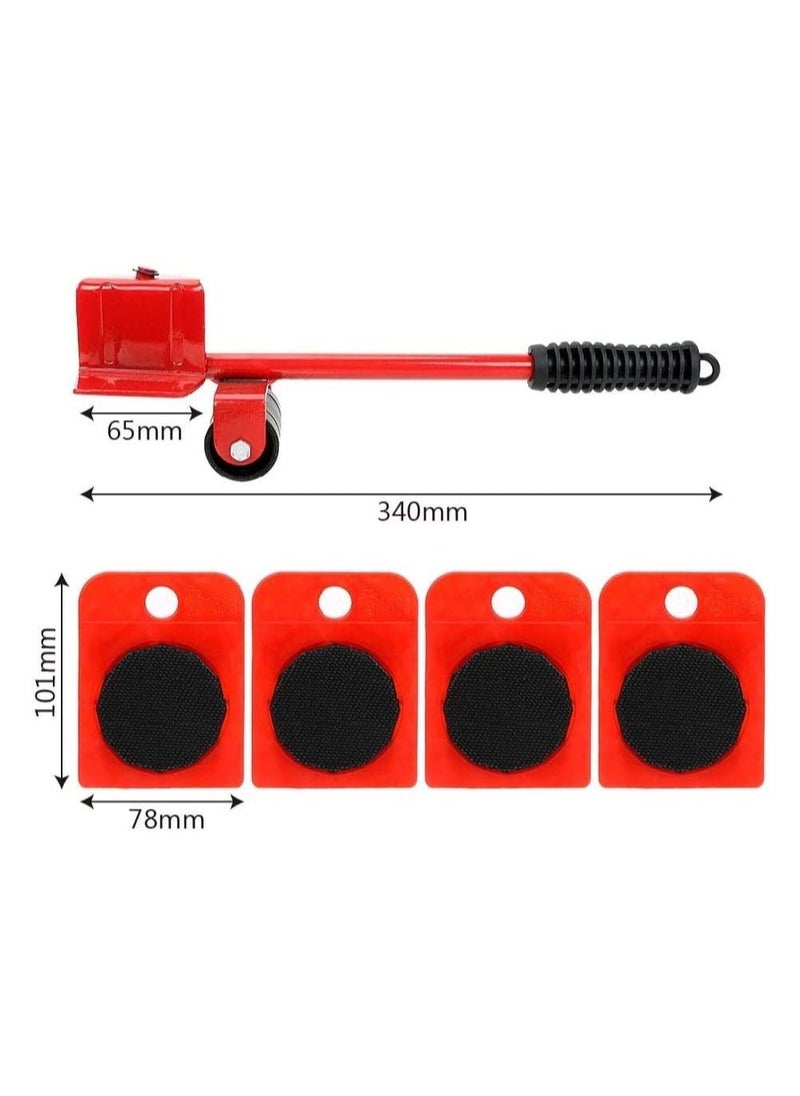 5 Pcs Set Furniture Lifter,Upgrade Mover Tool Set,Heavy Furniture Appliance Moving & Lifting System With 1 Lifting Rod And 4 Packs 360 Degree Rotatable Furniture Slides Kit