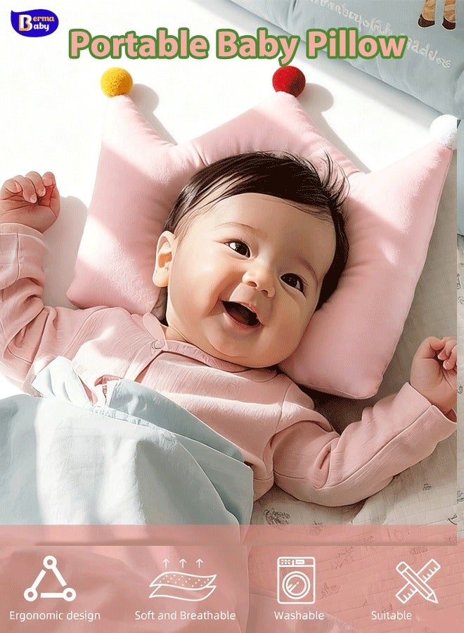 Berma Baby Portable Baby Pillow, Adjustable Cute Cartoon  Soft and Cozy Pillow, Ergonomic Design Soft Hypoallergenic Pillows for Newborn Babies Sleeping Prevent Flat Head - Image 1