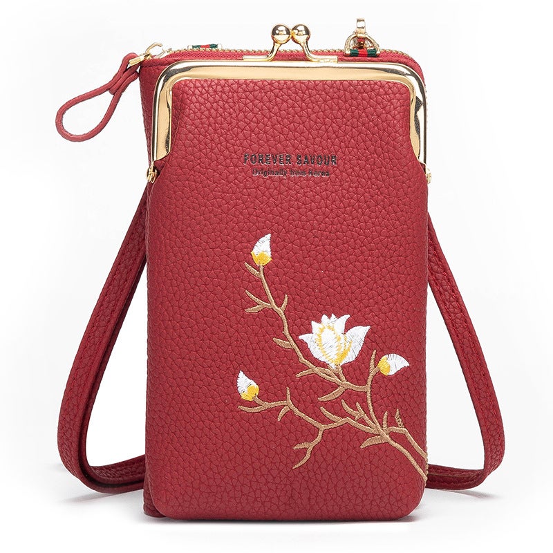 2024 Trendy Embroidered Mini Crossbody Phone Wallet for Women 7 Wine Red  - Image 1
