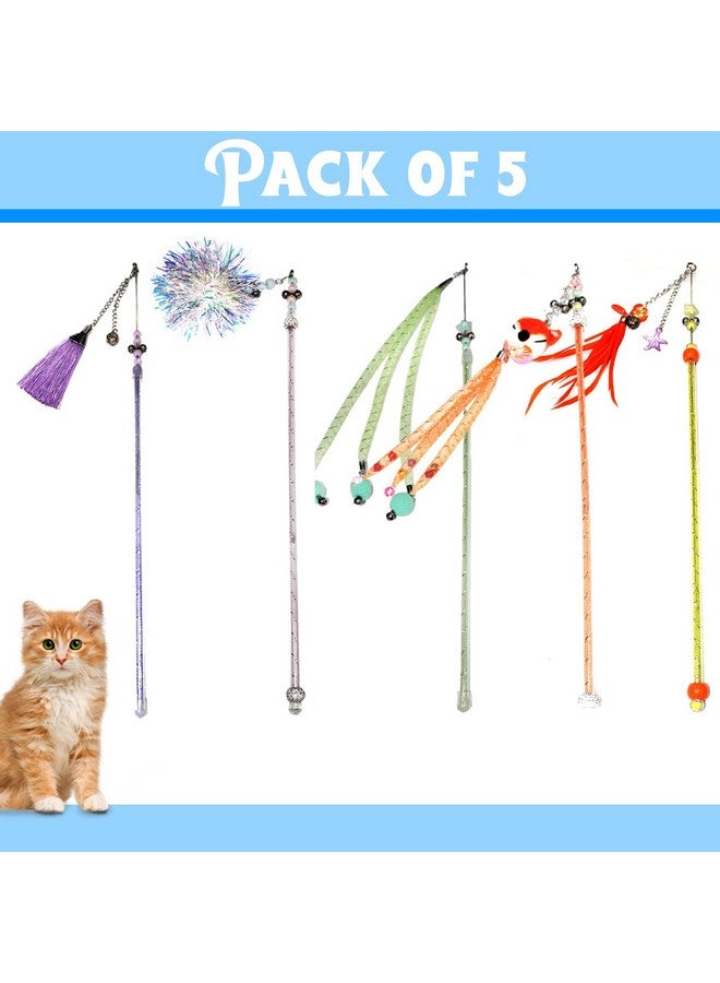 Emily Pets Cat Stick Cat Interactive Stick With Bells Feather Wand For Cat Teaser Catcher Exercise Playing Fun Toys(Color & Pattern May Vary, Pack Of 5) - Image 2
