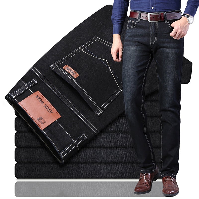 2025 New Mens Jeans Spring and Autumn Loose Straight Trousers Youth Popular Casual Stretch Boys Pants 807-1#Black 