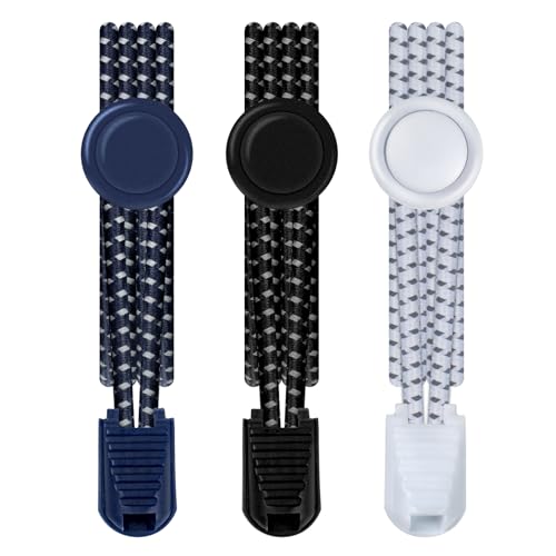SUTOUG No Tie Shoelaces Reflective Elastic Shoelaces Quick Release Shoelaces Suitable for Adults and Children 3 Pairs Black White Royal Blue - Image 1