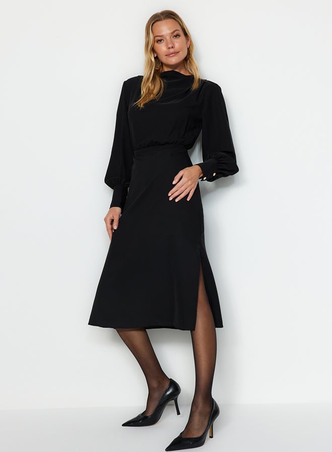 trendyol Black Midi Slit Woven Dress TWOAW24EL00851 - Image 3