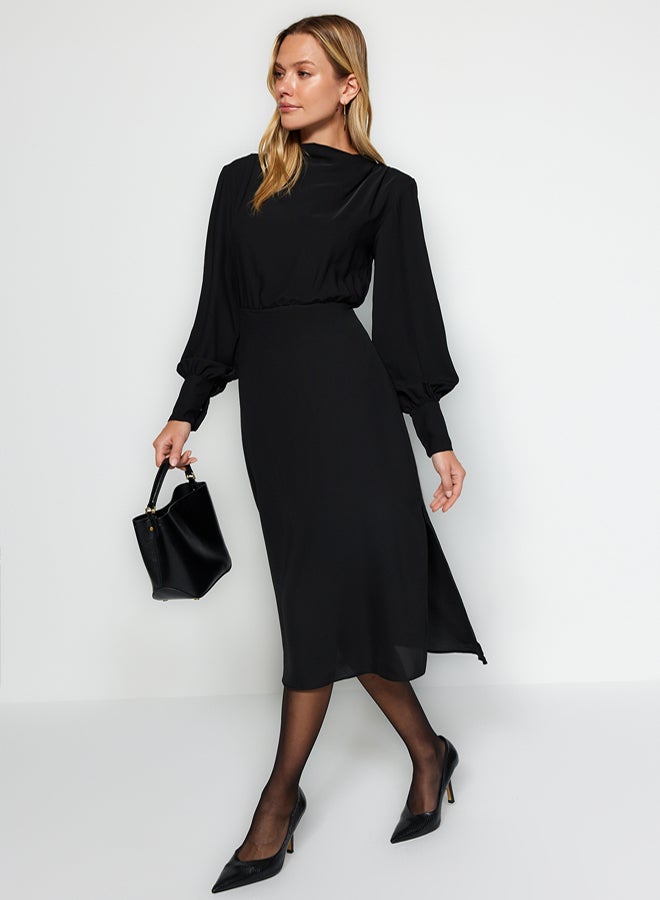trendyol Black Midi Slit Woven Dress TWOAW24EL00851 - Image 1
