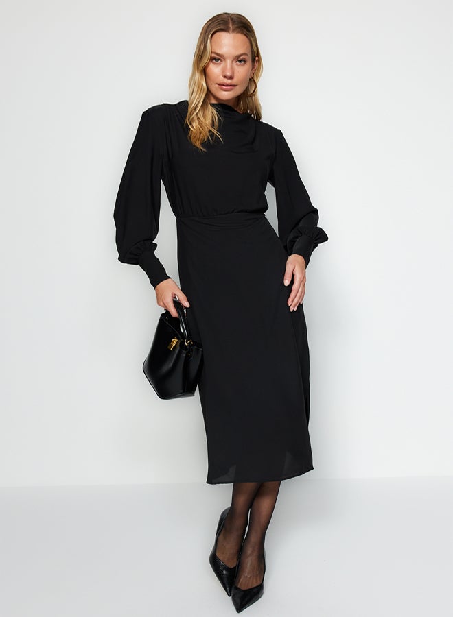 trendyol Black Midi Slit Woven Dress TWOAW24EL00851 - Image 2