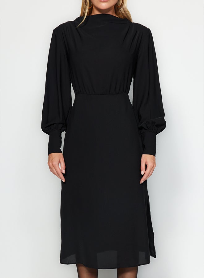 trendyol Black Midi Slit Woven Dress TWOAW24EL00851 - Image 4