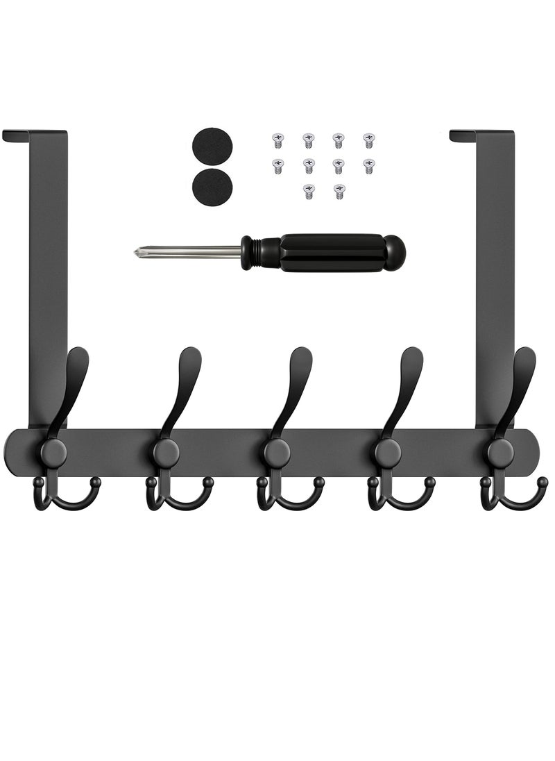 Generic Stainless Steel Over Door Hooks with 5 Triple Hooks, Perfect for Bathroom, Bedroom, Closet, Bags and Keys, 40CM Black Hanger  - Image 1