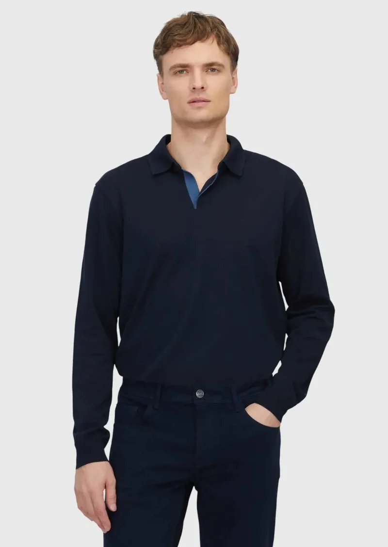 RAMSEY Navy Blue Polo Neck Plain Sweatshirt