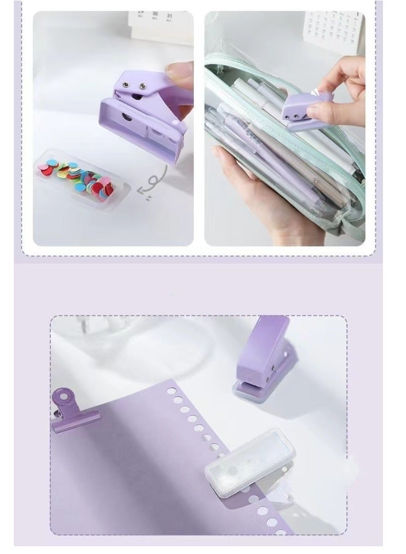 Generic Mini Hole Puncher, 10 Sheets Punch Capacity, Single Ring Cute Handheld Hole Punches for Paper, Scrapbooks Paper, Crafts, Stationery, Gift Bags (White+purple) - Image 4