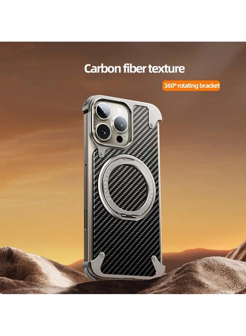 Oatsbasf Luxury New Design Carbon Fiber Case with Phone Ring Grip Frameless for iPhone 16 Pro Max Silver - Image 3