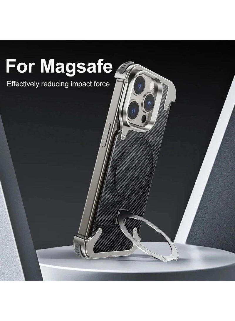 Oatsbasf Luxury New Design Carbon Fiber Case with Phone Ring Grip Frameless for iPhone 16 Pro Max Silver - Image 4