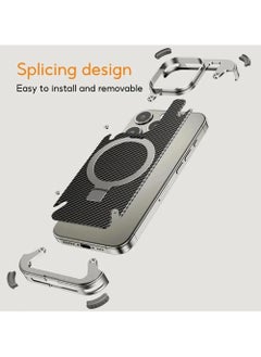 Oatsbasf Luxury New Design Carbon Fiber Case with Phone Ring Grip Frameless for iPhone 16 Pro Max Silver  - Image 5