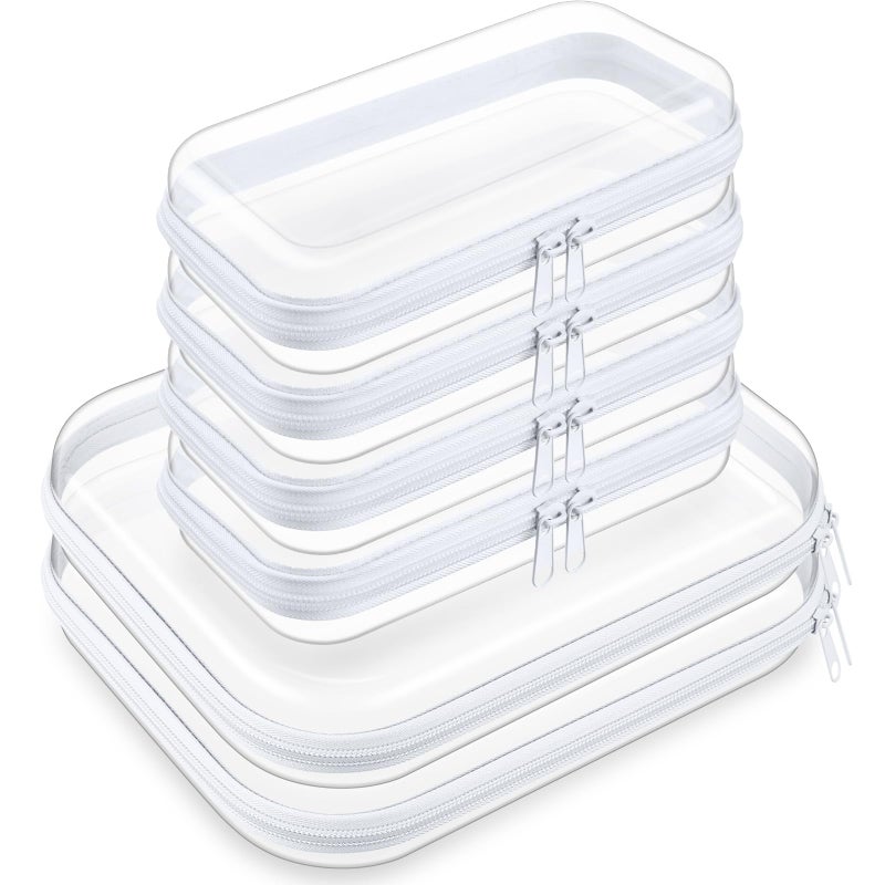 Sanwuta 6 Pcs Clear Hard Zipper Case Plastic Zipper Pouches Transparent Makeup Bag Pencil Case Pouches Toiletry Diaper Bag for Travel Toy Storage Organizer BinsClearTwo Sizes - Image 2