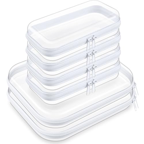 Sanwuta 6 Pcs Clear Hard Zipper Case Plastic Zipper Pouches Transparent Makeup Bag Pencil Case Pouches Toiletry Diaper Bag for Travel Toy Storage Organizer BinsClearTwo Sizes - Image 1