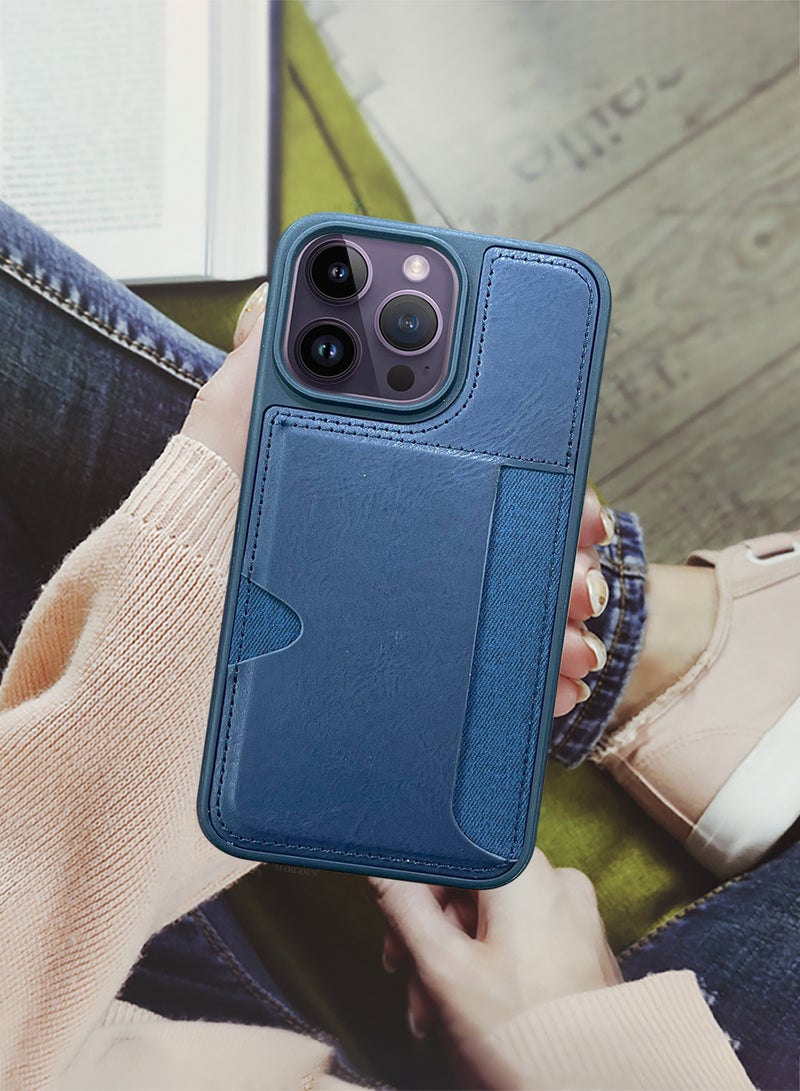 CATANES iPhone 14 Pro Max 3Packs Case Leather Antifingerprint Cover with Wallet Card Slot Shell, Side Insert Card Holder, Anti Fall Protection - Blue  - Image 5
