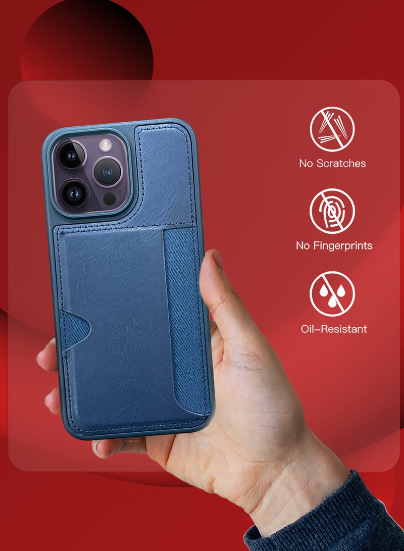 CATANES iPhone 14 Pro Max 3Packs Case Leather Antifingerprint Cover with Wallet Card Slot Shell, Side Insert Card Holder, Anti Fall Protection - Blue  - Image 4