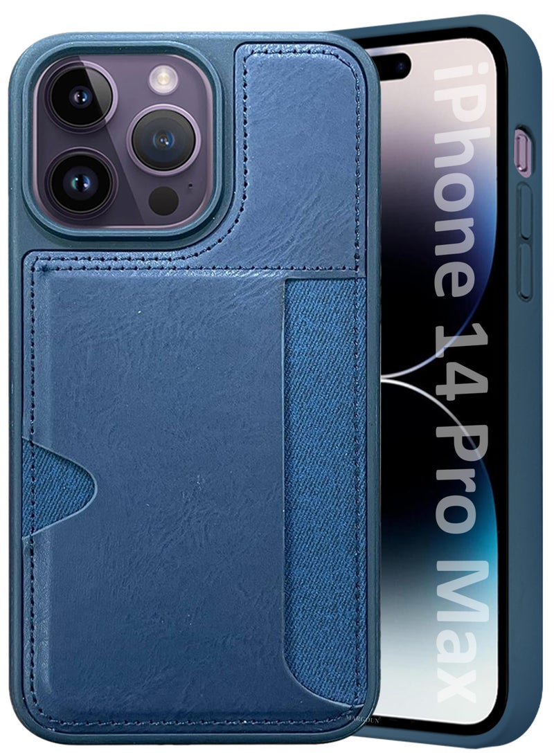 CATANES iPhone 14 Pro Max 3Packs Case Leather Antifingerprint Cover with Wallet Card Slot Shell, Side Insert Card Holder, Anti Fall Protection - Blue  - Image 1