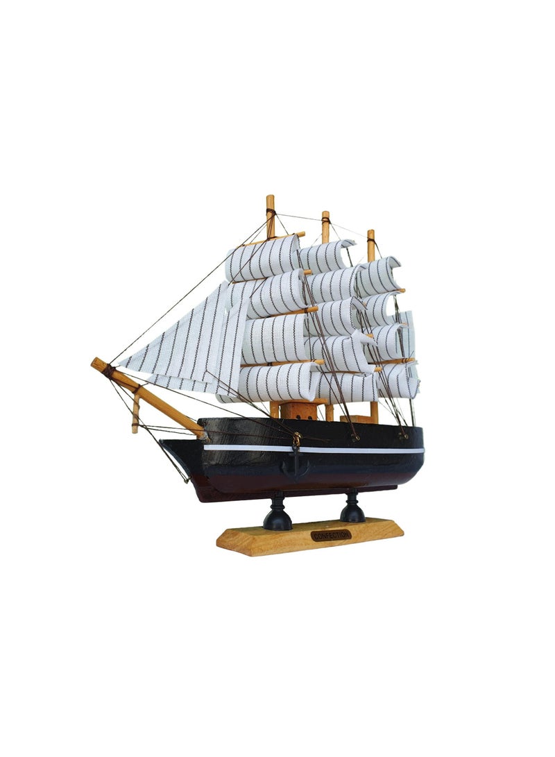 Handmade wooden sailboat made of wood and fabric, black, size 24 x 24 cm - Image 2